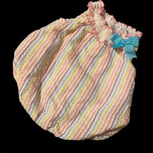 Rare Editions Pastel Striped Summer Bubble Romper Girl Size 9 Months